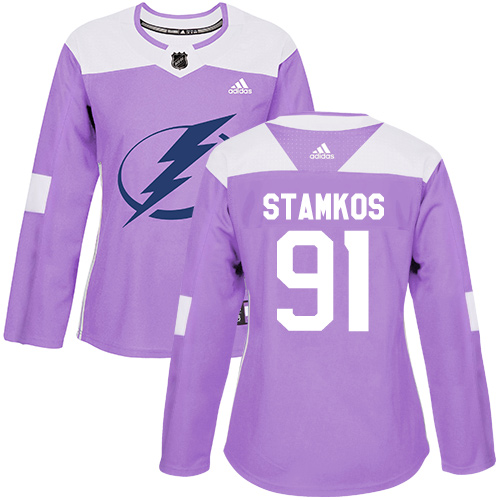 Women's Adidas Tampa Bay Lightning #91 Steven Stamkos Authentic Purple Fights Cancer Practice NHL Jersey