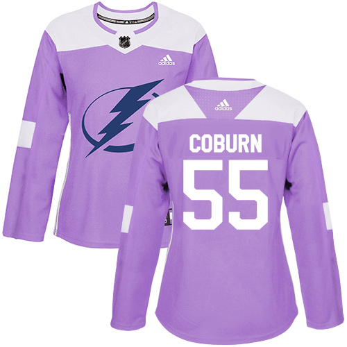 Women's Adidas Tampa Bay Lightning #55 Braydon Coburn Authentic Purple Fights Cancer Practice NHL Jersey