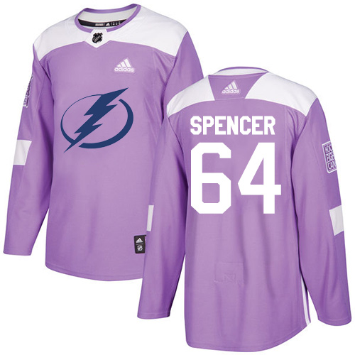 Men's Adidas Tampa Bay Lightning #64 Matthew Spencer Authentic Purple Fights Cancer Practice NHL Jersey