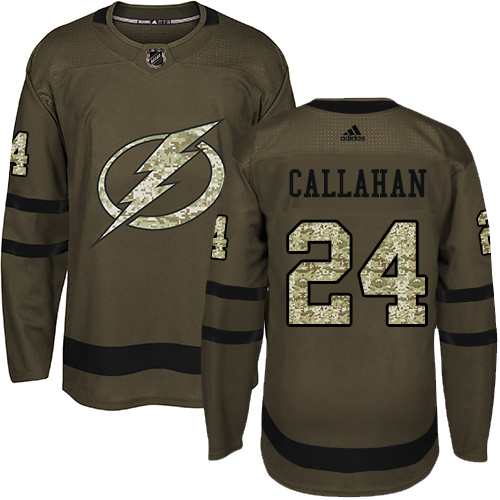 Youth Adidas Tampa Bay Lightning #24 Ryan Callahan Authentic Green Salute to Service NHL Jersey