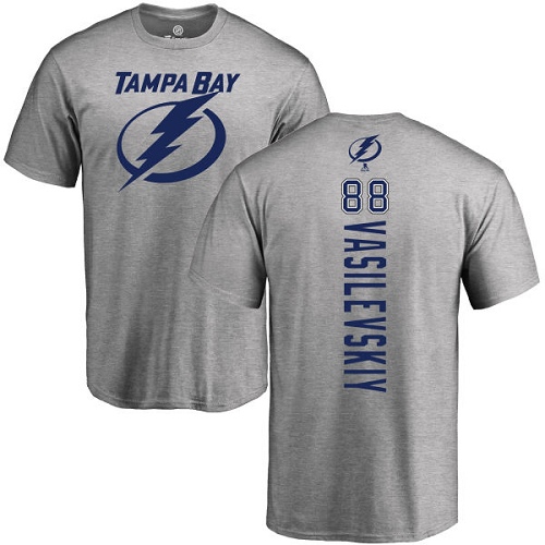 NHL Adidas Tampa Bay Lightning #88 Andrei Vasilevskiy Ash Backer T-Shirt