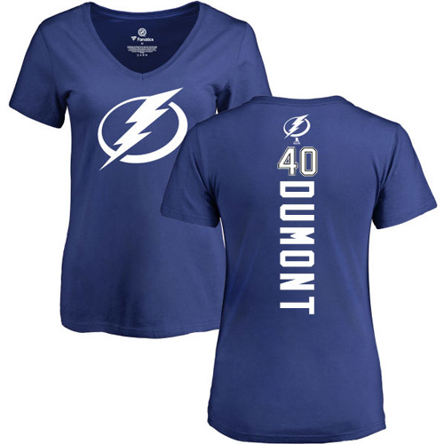 NHL Women's Adidas Tampa Bay Lightning #40 Gabriel Dumont Royal Blue Backer T-Shirt