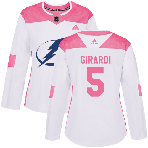 Women's Adidas Tampa Bay Lightning #5 Dan Girardi Authentic White/Pink Fashion NHL Jersey