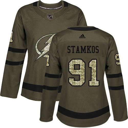 Women's Adidas Tampa Bay Lightning #91 Steven Stamkos Authentic Green Salute to Service NHL Jersey