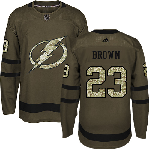 Men's Adidas Tampa Bay Lightning #23 J.T. Brown Authentic Green Salute to Service NHL Jersey