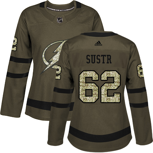 Women's Adidas Tampa Bay Lightning #62 Andrej Sustr Authentic Green Salute to Service NHL Jersey