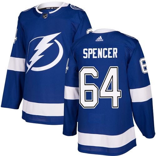 Youth Adidas Tampa Bay Lightning #64 Matthew Spencer Authentic Royal Blue Home NHL Jersey