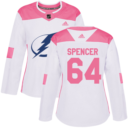 Women's Adidas Tampa Bay Lightning #64 Matthew Spencer Authentic White/Pink Fashion NHL Jersey