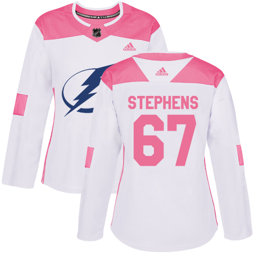 Women's Adidas Tampa Bay Lightning #67 Mitchell Stephens Authentic White/Pink Fashion NHL Jersey