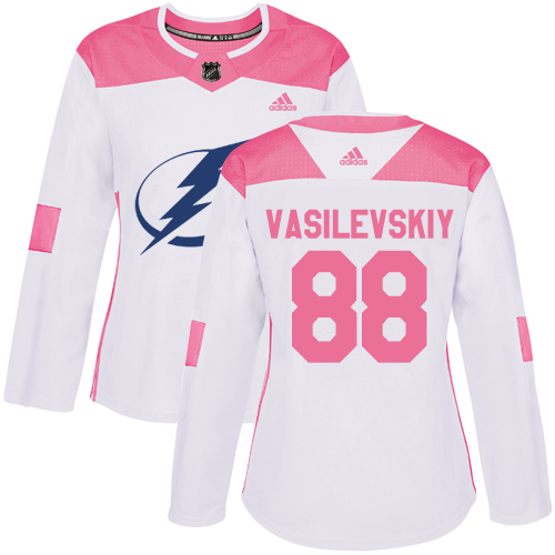 Women's Adidas Tampa Bay Lightning #88 Andrei Vasilevskiy Authentic White/Pink Fashion NHL Jersey