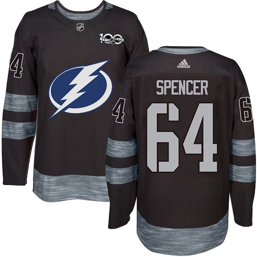 Men's Adidas Tampa Bay Lightning #64 Matthew Spencer Premier Black 1917-2017 100th Anniversary NHL Jersey