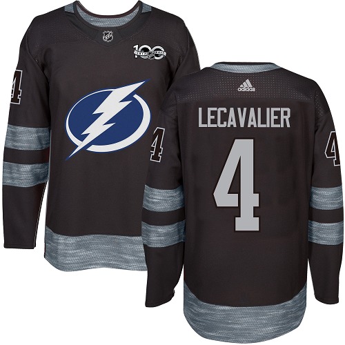 Men's Adidas Tampa Bay Lightning #4 Vincent Lecavalier Authentic Black 1917-2017 100th Anniversary NHL Jersey