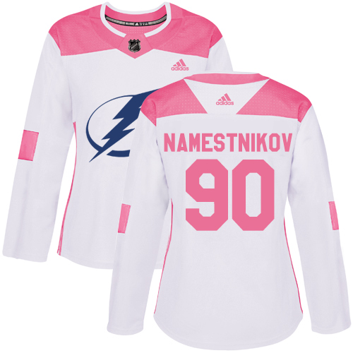 Women's Adidas Tampa Bay Lightning #90 Vladislav Namestnikov Authentic White/Pink Fashion NHL Jersey