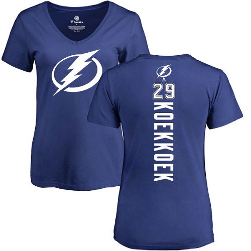 NHL Women's Adidas Tampa Bay Lightning #29 Slater Koekkoek Royal Blue Backer T-Shirt