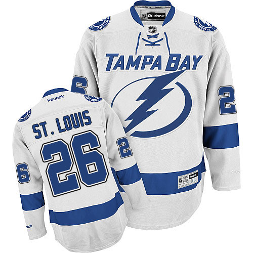 Men's Reebok Tampa Bay Lightning #26 Martin St. Louis Authentic White Away NHL Jersey