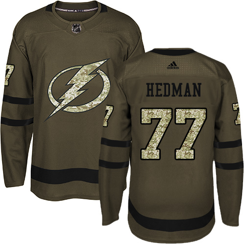 Men's Adidas Tampa Bay Lightning #77 Victor Hedman Authentic Green Salute to Service NHL Jersey