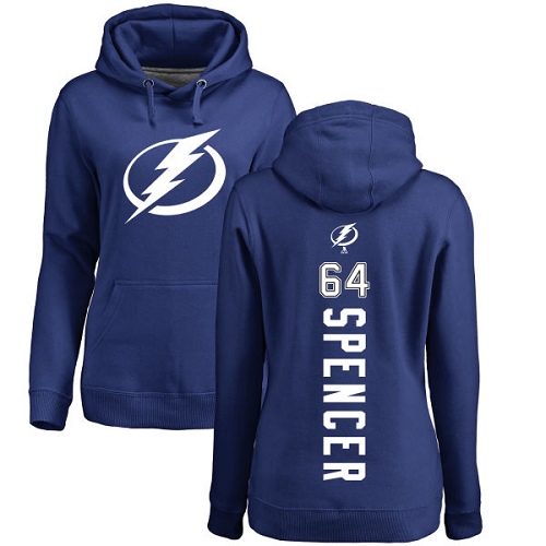 NHL Women's Adidas Tampa Bay Lightning #64 Matthew Spencer Royal Blue Backer Pullover Hoodie