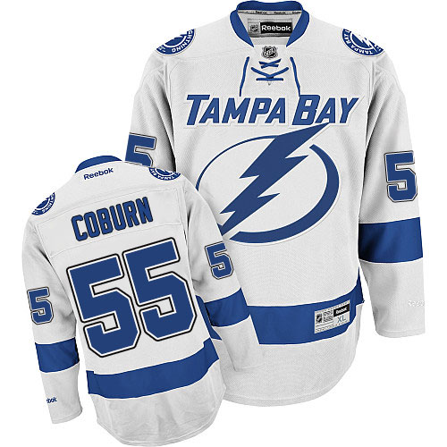 Youth Reebok Tampa Bay Lightning #55 Braydon Coburn Authentic White Away NHL Jersey