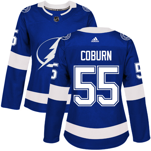 Women's Adidas Tampa Bay Lightning #55 Braydon Coburn Authentic Royal Blue Home NHL Jersey