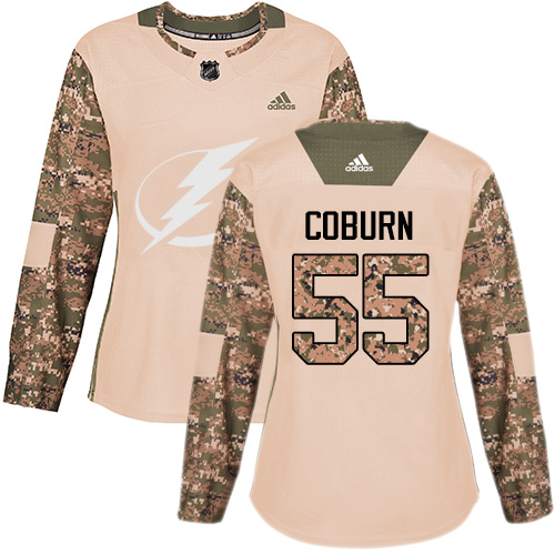 Women's Adidas Tampa Bay Lightning #55 Braydon Coburn Authentic Camo Veterans Day Practice NHL Jersey