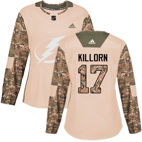 Women's Adidas Tampa Bay Lightning #17 Alex Killorn Authentic Camo Veterans Day Practice NHL Jersey