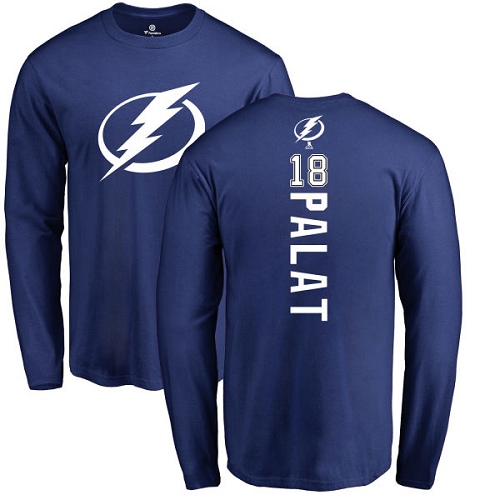 NHL Adidas Tampa Bay Lightning #18 Ondrej Palat Royal Blue Backer Long Sleeve T-Shirt