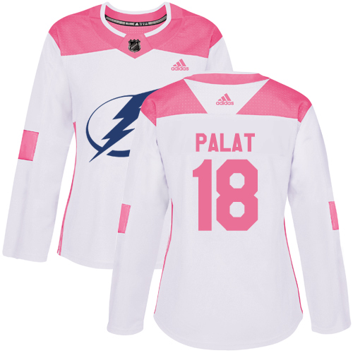 Women's Adidas Tampa Bay Lightning #18 Ondrej Palat Authentic White/Pink Fashion NHL Jersey