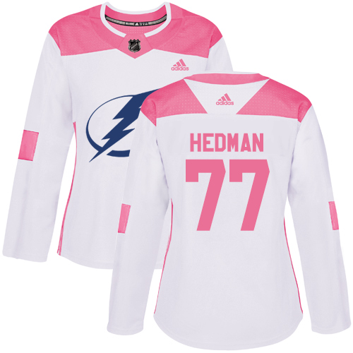 Women's Adidas Tampa Bay Lightning #77 Victor Hedman Authentic White/Pink Fashion NHL Jersey
