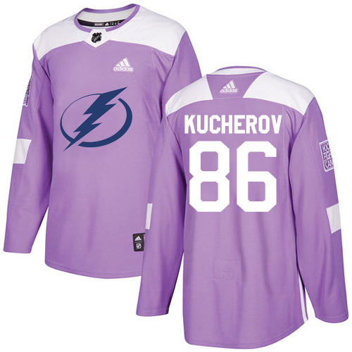 Youth Adidas Tampa Bay Lightning #86 Nikita Kucherov Authentic Purple Fights Cancer Practice NHL Jersey