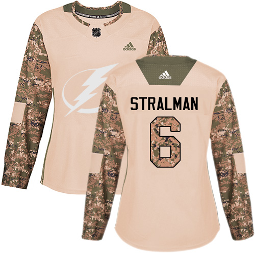 Women's Adidas Tampa Bay Lightning #6 Anton Stralman Authentic Camo Veterans Day Practice NHL Jersey