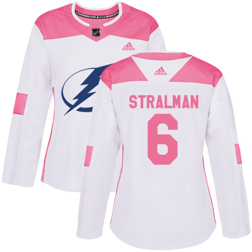 Women's Adidas Tampa Bay Lightning #6 Anton Stralman Authentic White/Pink Fashion NHL Jersey