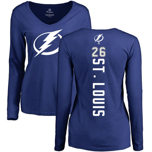 NHL Women's Adidas Tampa Bay Lightning #26 Martin St. Louis Royal Blue Backer V-Neck Long-Sleeve T-Shirt