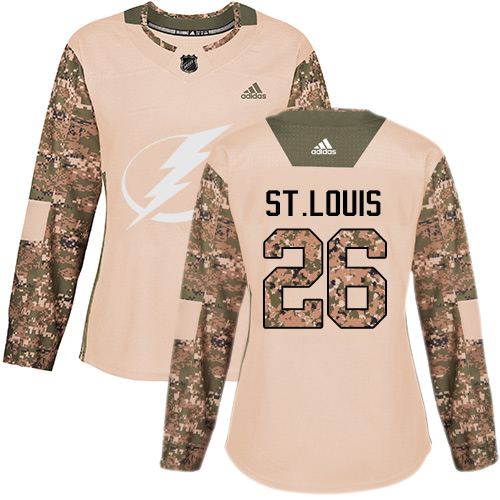 Women's Adidas Tampa Bay Lightning #26 Martin St. Louis Authentic Camo Veterans Day Practice NHL Jersey