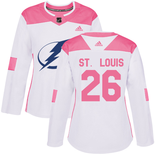 Women's Adidas Tampa Bay Lightning #26 Martin St. Louis Authentic White/Pink Fashion NHL Jersey