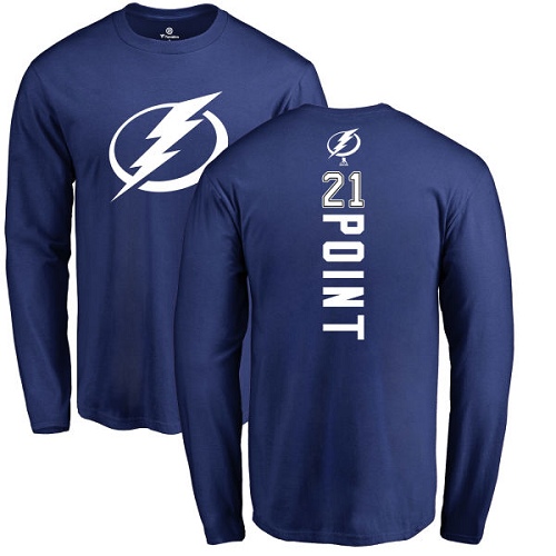 NHL Adidas Tampa Bay Lightning #21 Brayden Point Royal Blue Backer Long Sleeve T-Shirt