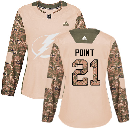 Women's Adidas Tampa Bay Lightning #21 Brayden Point Authentic Camo Veterans Day Practice NHL Jersey