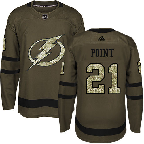 Men's Adidas Tampa Bay Lightning #21 Brayden Point Authentic Green Salute to Service NHL Jersey