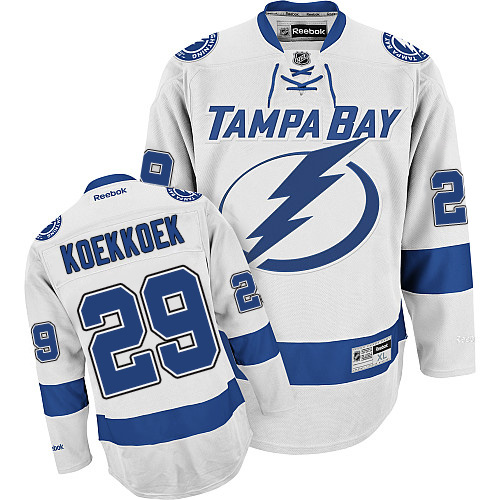 Youth Reebok Tampa Bay Lightning #29 Slater Koekkoek Authentic White Away NHL Jersey