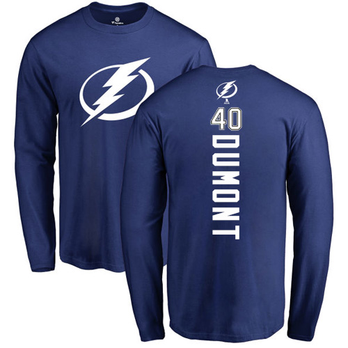 NHL Adidas Tampa Bay Lightning #40 Gabriel Dumont Royal Blue Backer Long Sleeve T-Shirt