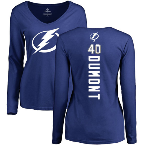 NHL Women's Adidas Tampa Bay Lightning #40 Gabriel Dumont Royal Blue Backer V-Neck Long-Sleeve T-Shirt