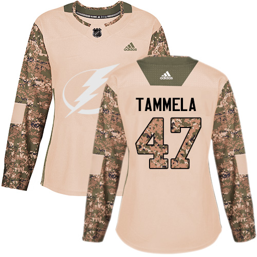 Women's Adidas Tampa Bay Lightning #47 Jonne Tammela Authentic Camo Veterans Day Practice NHL Jersey