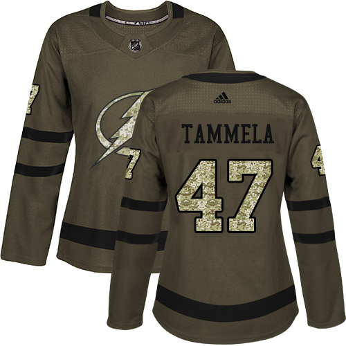 Women's Adidas Tampa Bay Lightning #47 Jonne Tammela Authentic Green Salute to Service NHL Jersey