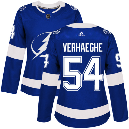 Women's Adidas Tampa Bay Lightning #54 Carter Verhaeghe Authentic Royal Blue Home NHL Jersey