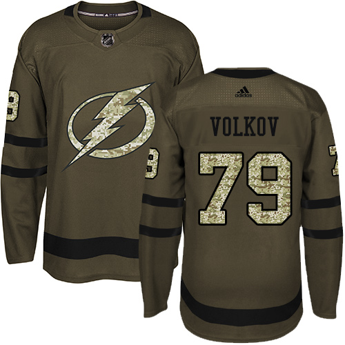 Youth Adidas Tampa Bay Lightning #79 Alexander Volkov Authentic Green Salute to Service NHL Jersey