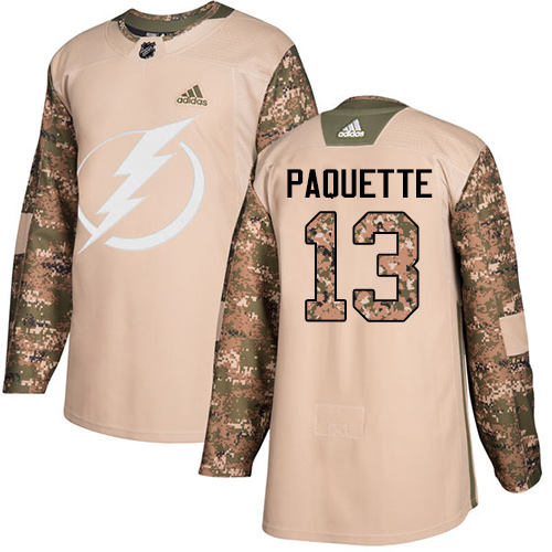 Men's Adidas Tampa Bay Lightning #13 Cedric Paquette Authentic Camo Veterans Day Practice NHL Jersey