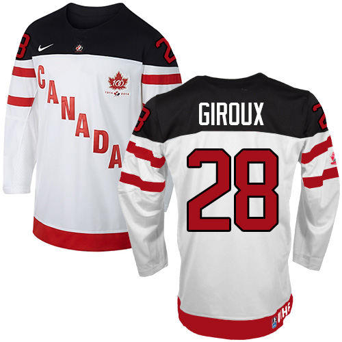 Men's Nike Team Canada #28 Claude Giroux Authentic White 100th Anniversary Olympic Hockey Jersey