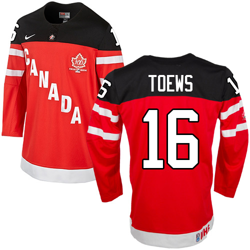 Men's Nike Team Canada #16 Jonathan Toews Premier Red 100th Anniversary Olympic Hockey Jersey