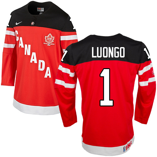 Men's Nike Team Canada #1 Roberto Luongo Authentic Red 100th Anniversary Olympic Hockey Jersey