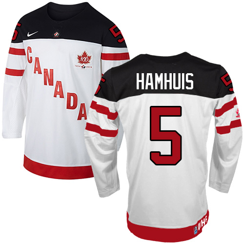 Men's Nike Team Canada #5 Dan Hamhuis Premier White 100th Anniversary Olympic Hockey Jersey