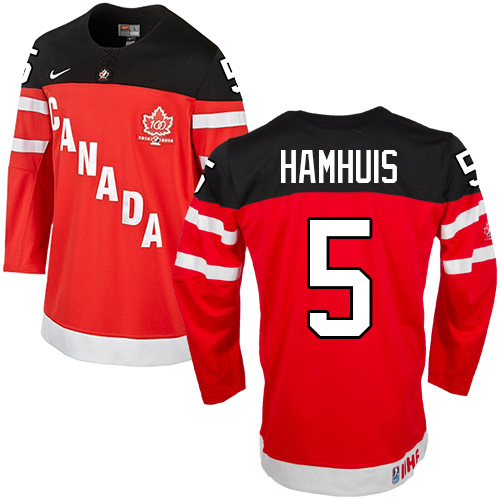 Men's Nike Team Canada #5 Dan Hamhuis Authentic Red 100th Anniversary Olympic Hockey Jersey